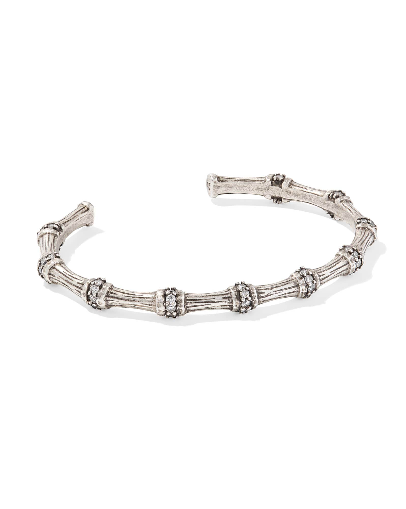 Maura Vintage Silver Bamboo Cuff Bracelet in White CZ | Kendra Scott